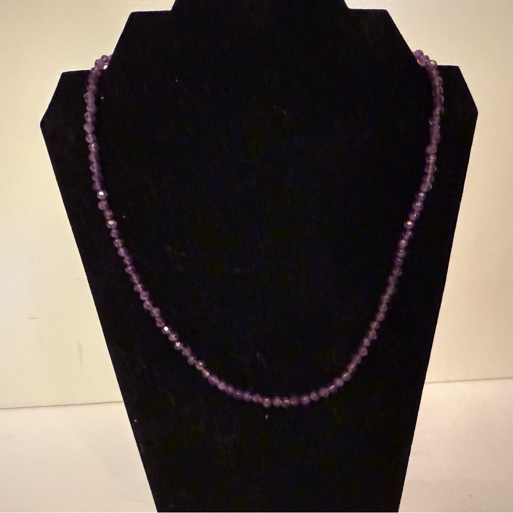 NEW UNWORN INDIA NECKLACE PURPLE CRYSTALS 925 STERLING SILVER CLASP 18”